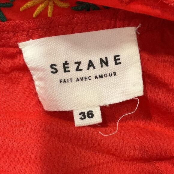 Sézane Bea Blouse Cherry Red Embroidered Sqaure Neckline French Girl Boxy Top - Picture 9 of 10